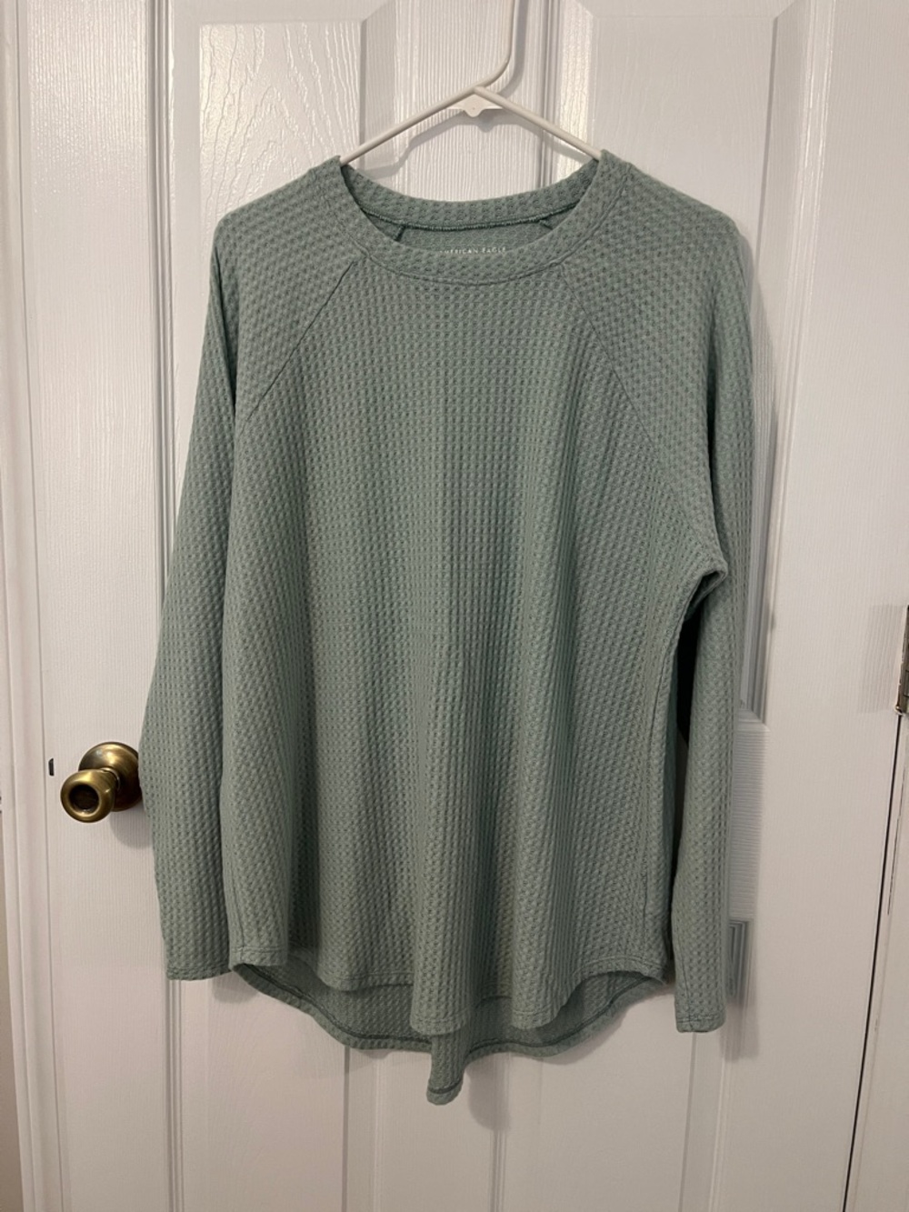 Light Sage Waffle Knit Long Sleeve Top